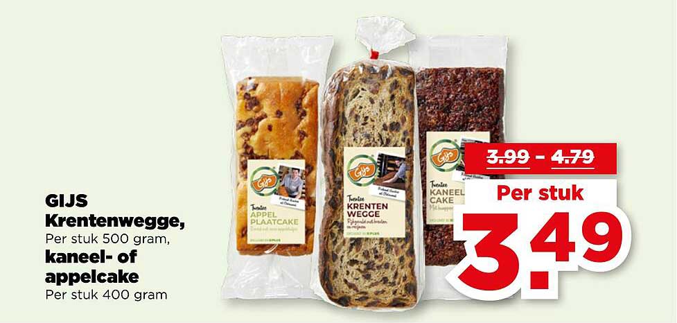 GIJS Krentenwegge, Per stuk 500 gram, kaneel- of appelcake Per stuk 400 gram