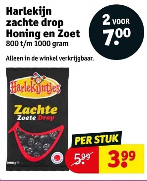 Harlekijn zachte drop Honing en Zoet