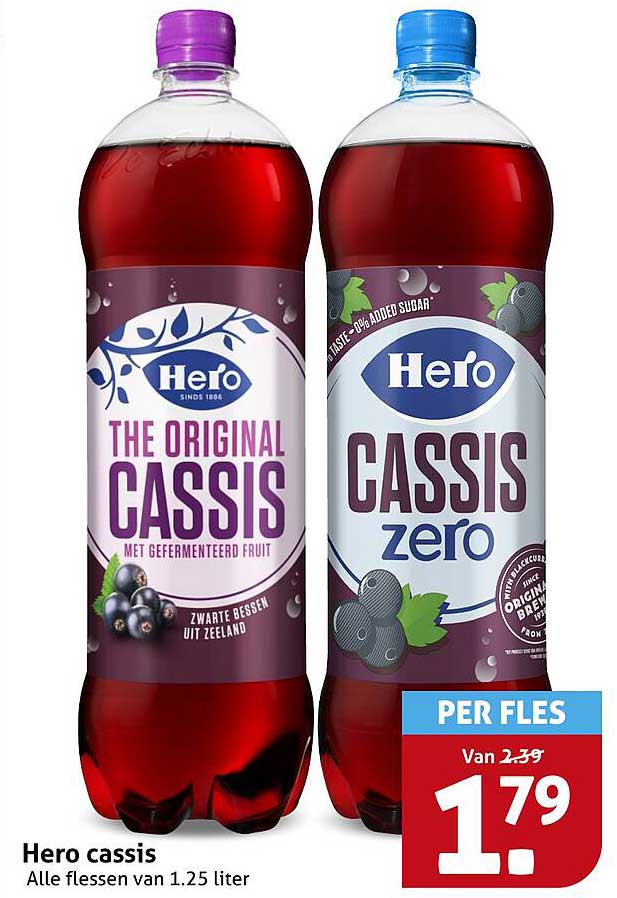 Hero cassis Alle flessen van 1.25 liter