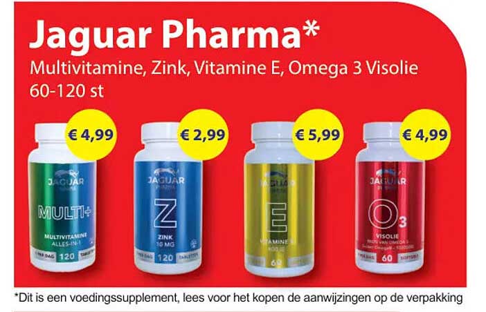 Jaguar Pharma* Multivitamines, Zink, Vitamine E, Omega 3 Visolie 60-120 st