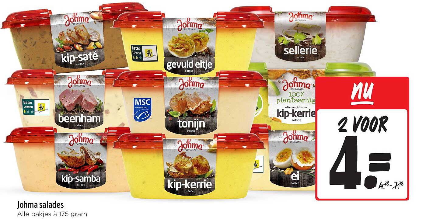 Johma salades, alle bakjes à 175 gram