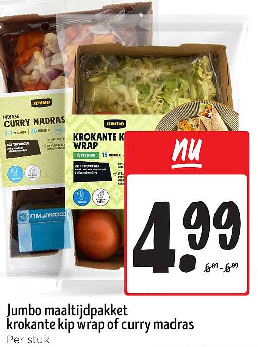 Jumbo maaltijdpakket krokante kip wrap of curry madras