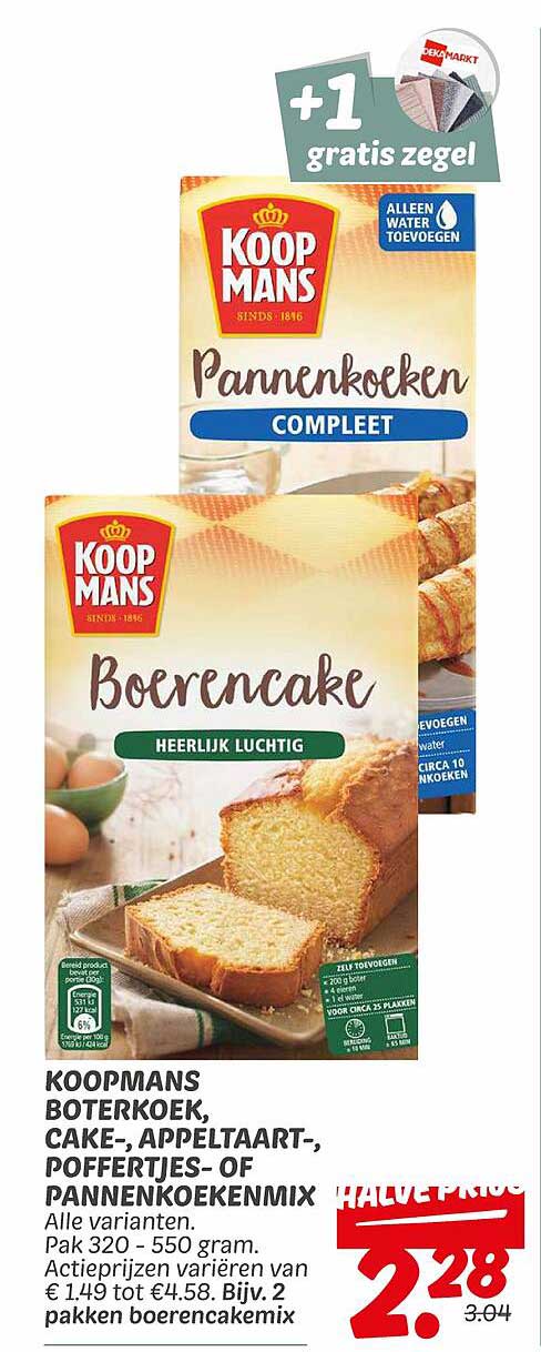 KOOPMANS BOTERKOEK, CAKE-, APPELTAART-, POFFERTJES- OF PANNEKOEKENMIX