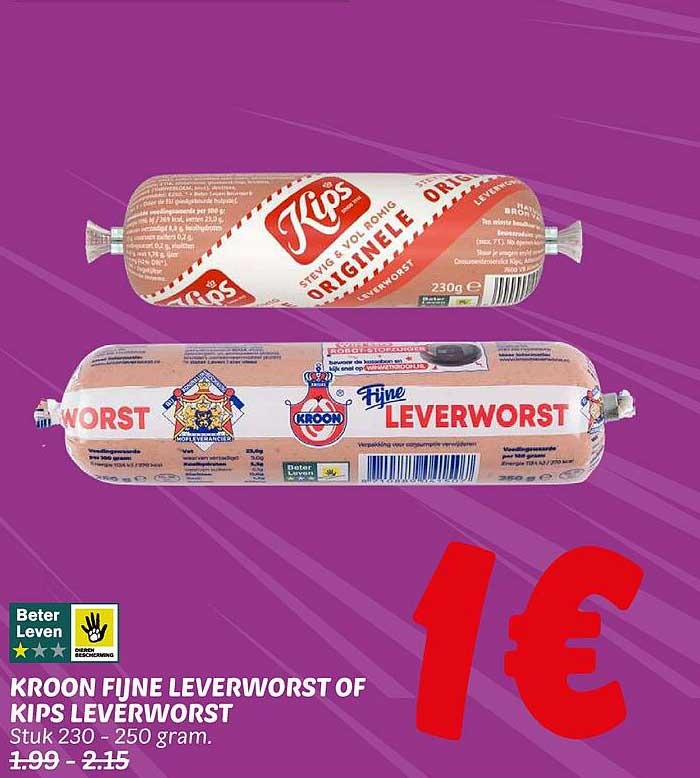 Kroon Fijne Leverworst of Kips Leverworst Stuk 230 - 250 gram