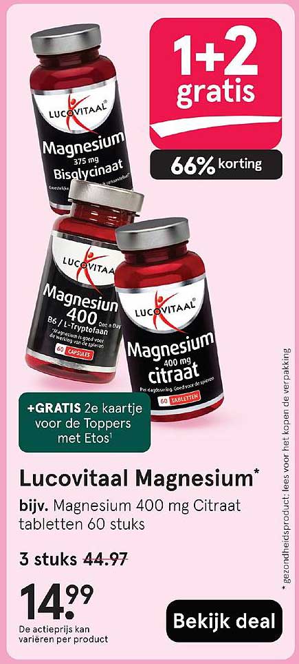 Lucovitaal Magnesium* bijv. Magnesium 400 mg Citrraat tabletten 60 stuks