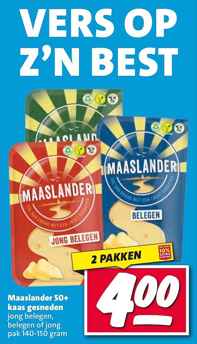 Maaslander 50+ kaas gesneden jong belegen, belegen of jong pak 140-150 gram