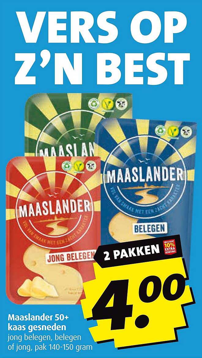 Maaslander 50+ kaas gesneden jong belegen, beleggen of jong, pak 140-150 gram