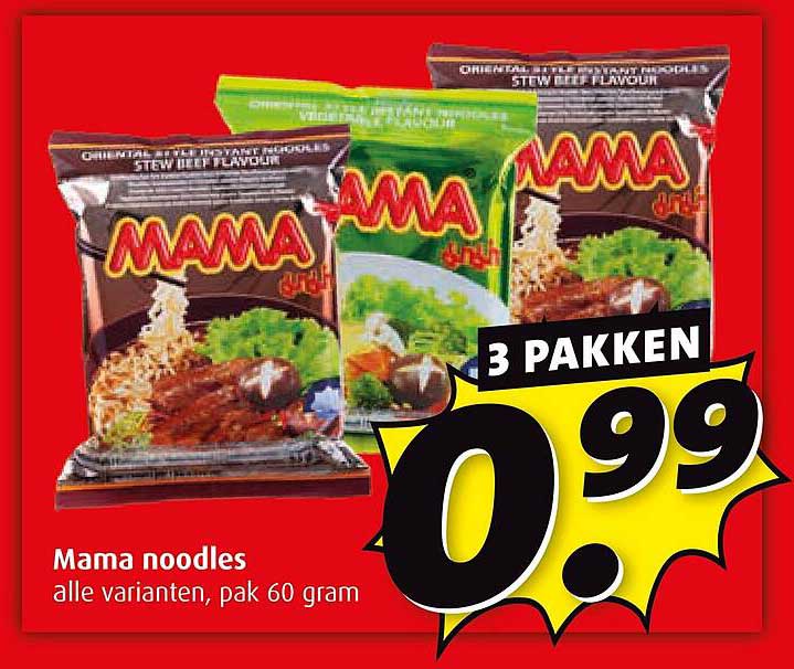 Mama noodles alle varianten, pak 60 gram