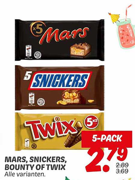 MARS, SNICKERS, BOUNTY OF TWIX 5-PACK