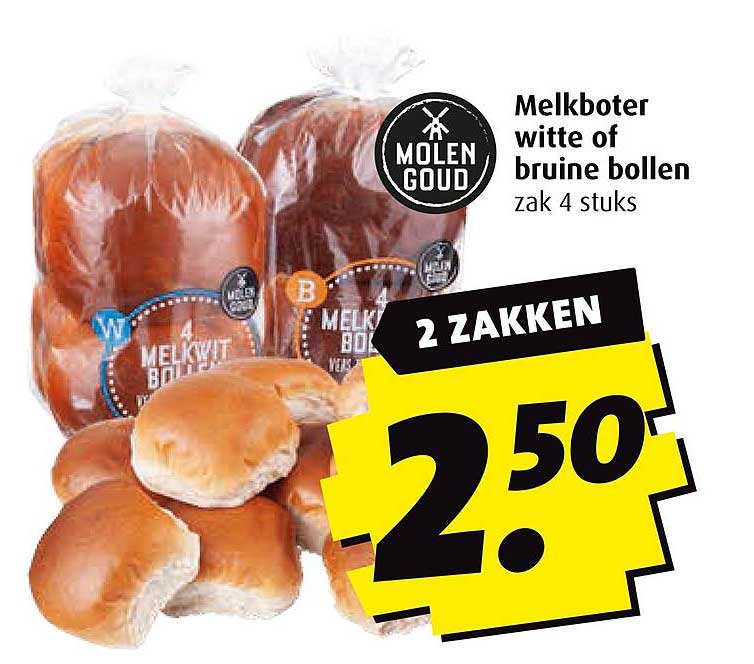 Melkboter witte of bruine bollen zak 4 stuks