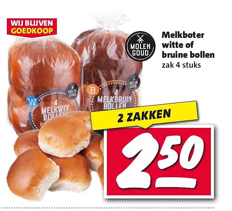 Melkboter witte of bruine bollen zak 4 stuks
