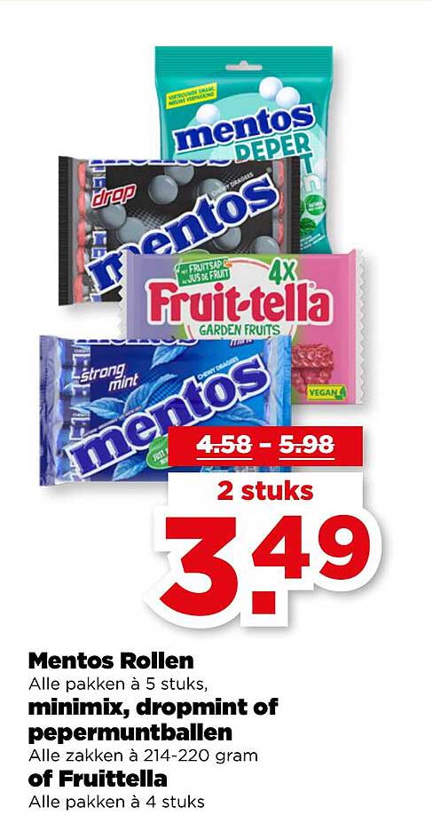 Mentos Rollen - Alle pakken à 5 stuks, minimix, dropmint of pepermuntballen