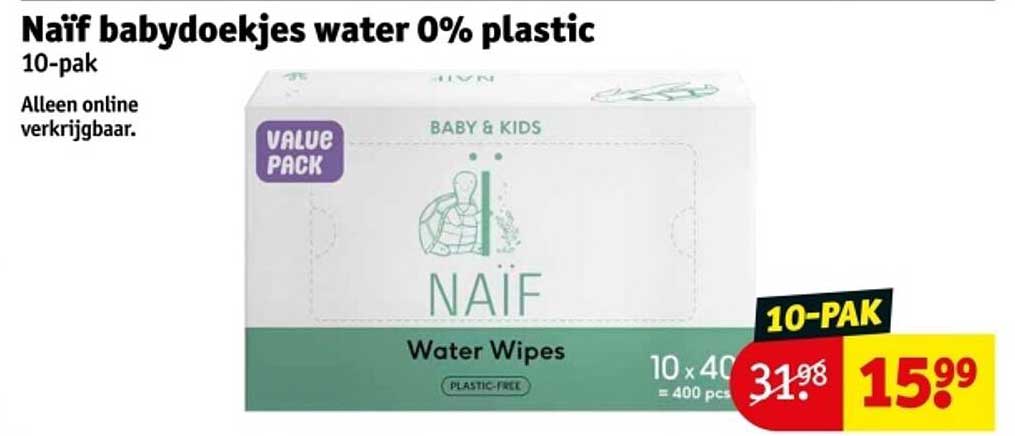 Naïf babydoekjes water 0% plastic 10-pak