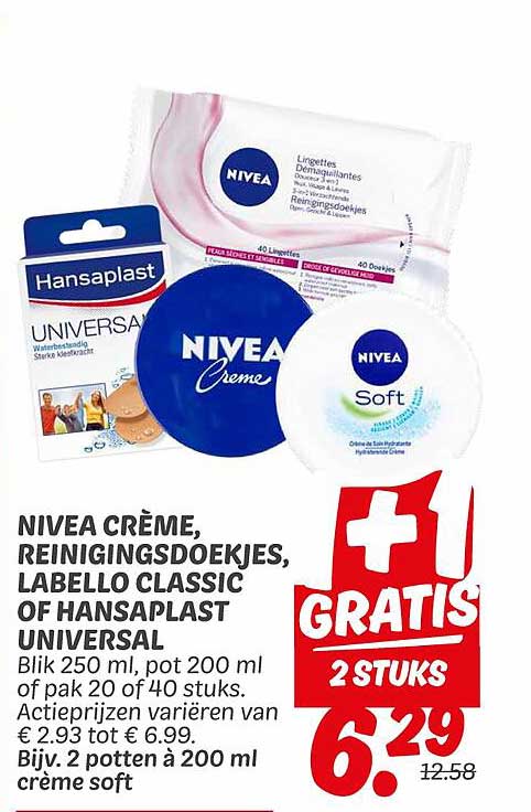 NIVEA CRÈME, REINIGINGSDOEKJES, LABELLO CLASSIC OF HANSAPLAST UNIVERSAL