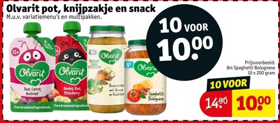Olvarit pot, knijpzaki en snack M.u.v. variatiemenus en multipakken.