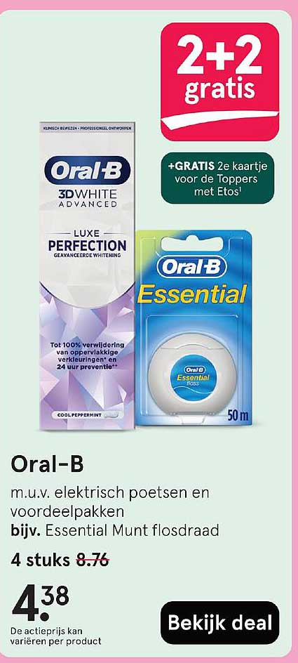 Oral-B 3D WHITE ADVANCED Luxe Perfection en Oral-B Essential Munt flosdraad
