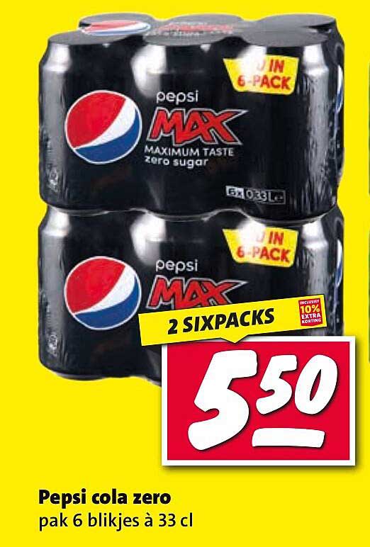 Pepsi cola zero pak 6 blikjes à 33 cl