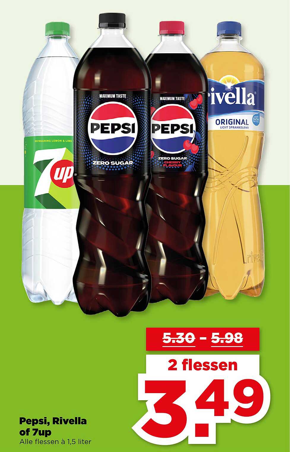 Pepsi, Rivella of 7up - 2 flessen voor 3,49