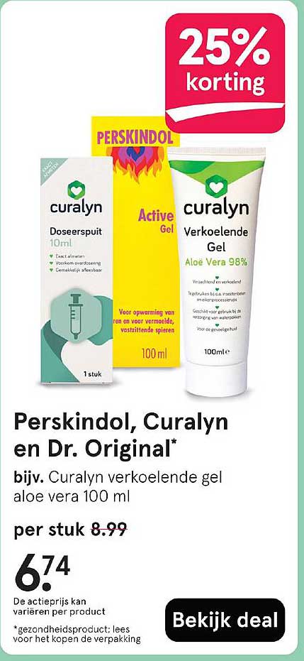 Perskindol, Curalyn en Dr. Original* bijv. Curalyn verkoelende gel aloe vera 100 ml