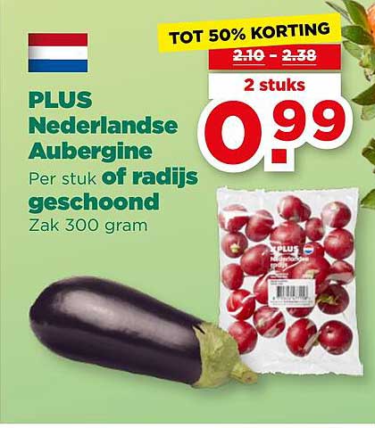 PLUS Nederlandse Aubergine Per stuk of radijs geschoond Zak 300 gram
