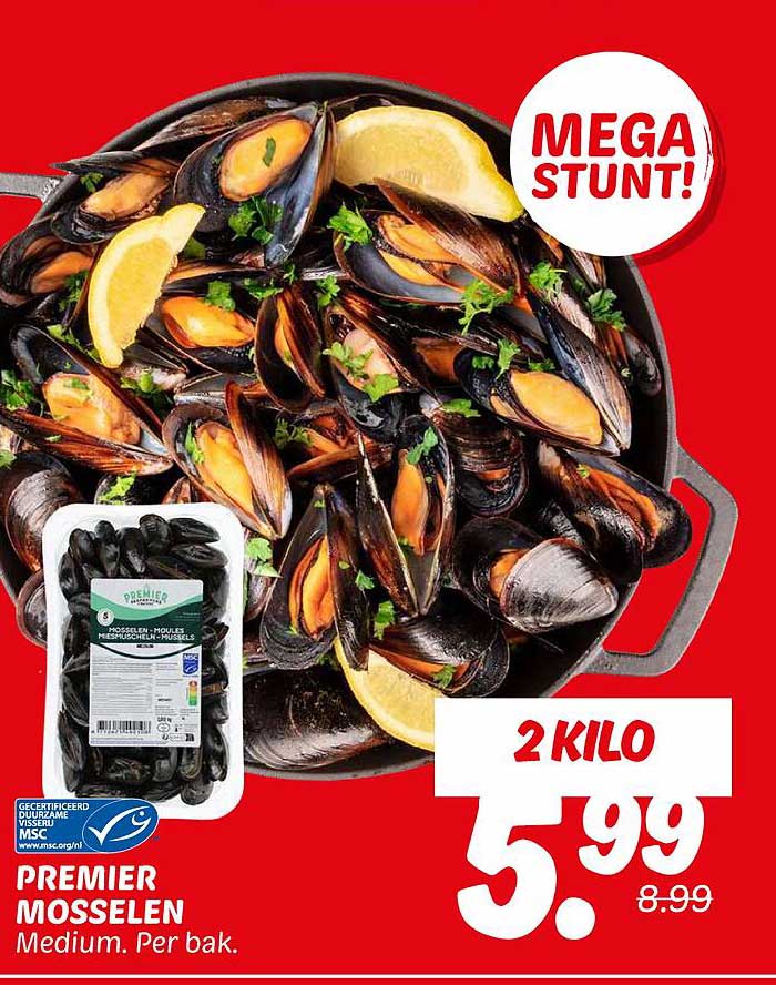 PREMIER MOSSELEN Medium. Per bak.