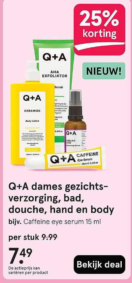 Q+A dames gezichts-verzorging, bad, douche, hand en body bijv. Caffeine eye serum 15 ml