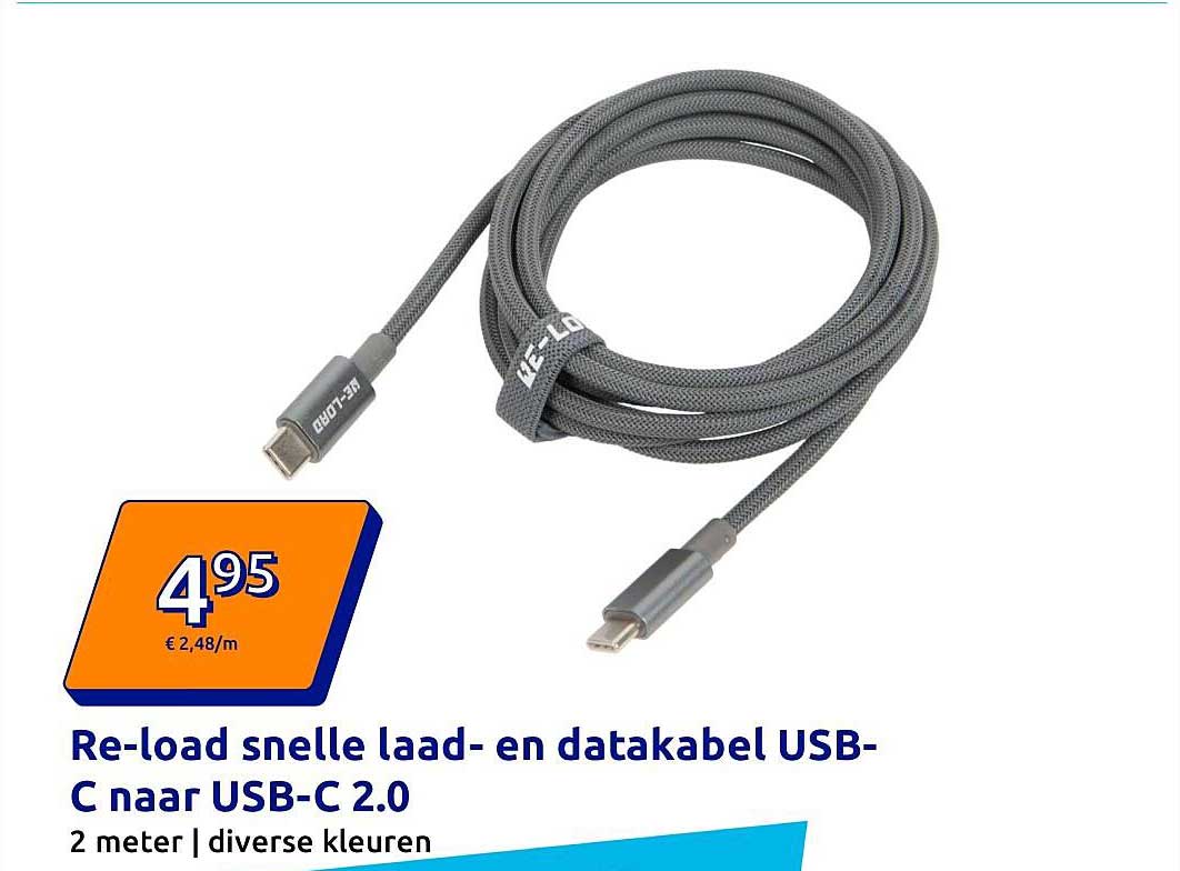 Re-load snelle laad- en datakabel USB-C naar USB-C 2.0
