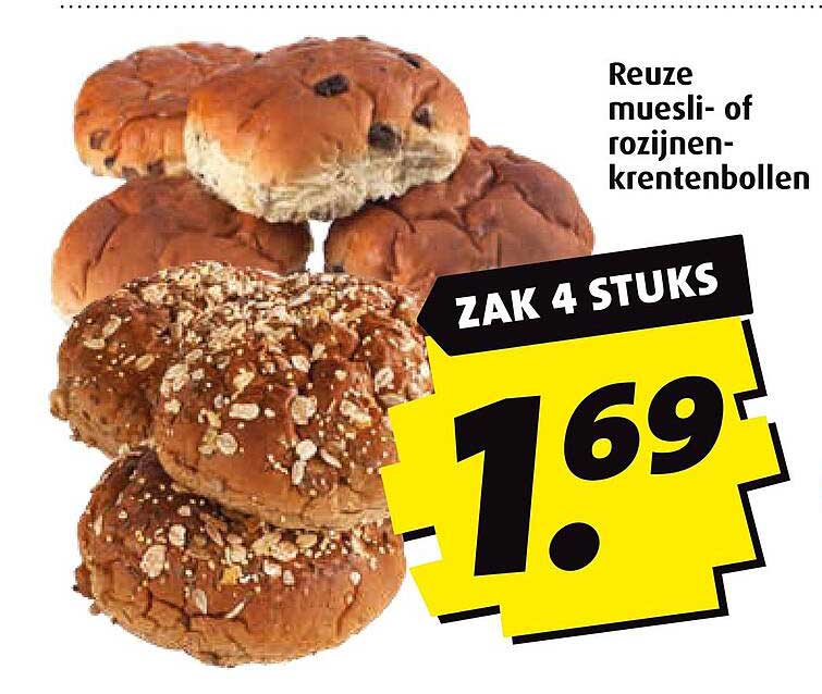 Reuze muesli- of rozijnenkrentenbollen