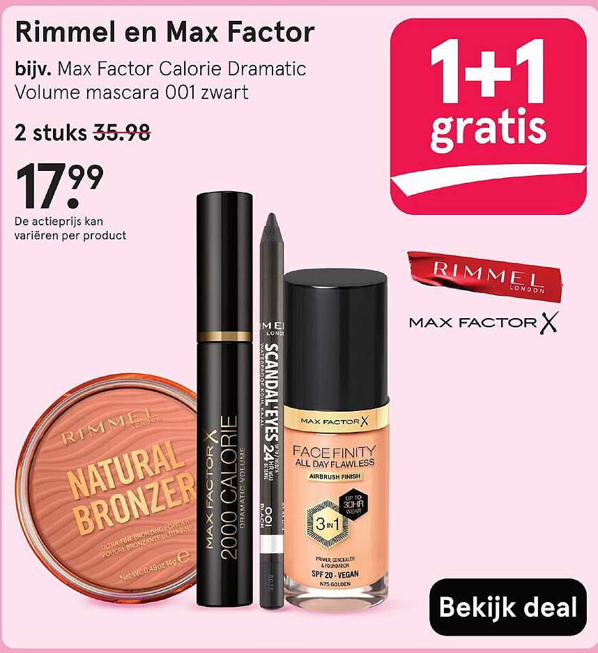 Rimmel en Max Factor 1+1 gratis