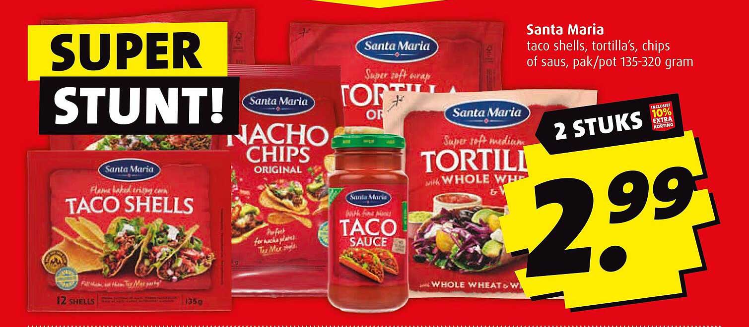 Santa Maria taco shells, tortilla's, chips of saus, pak/pot 135-320 gram