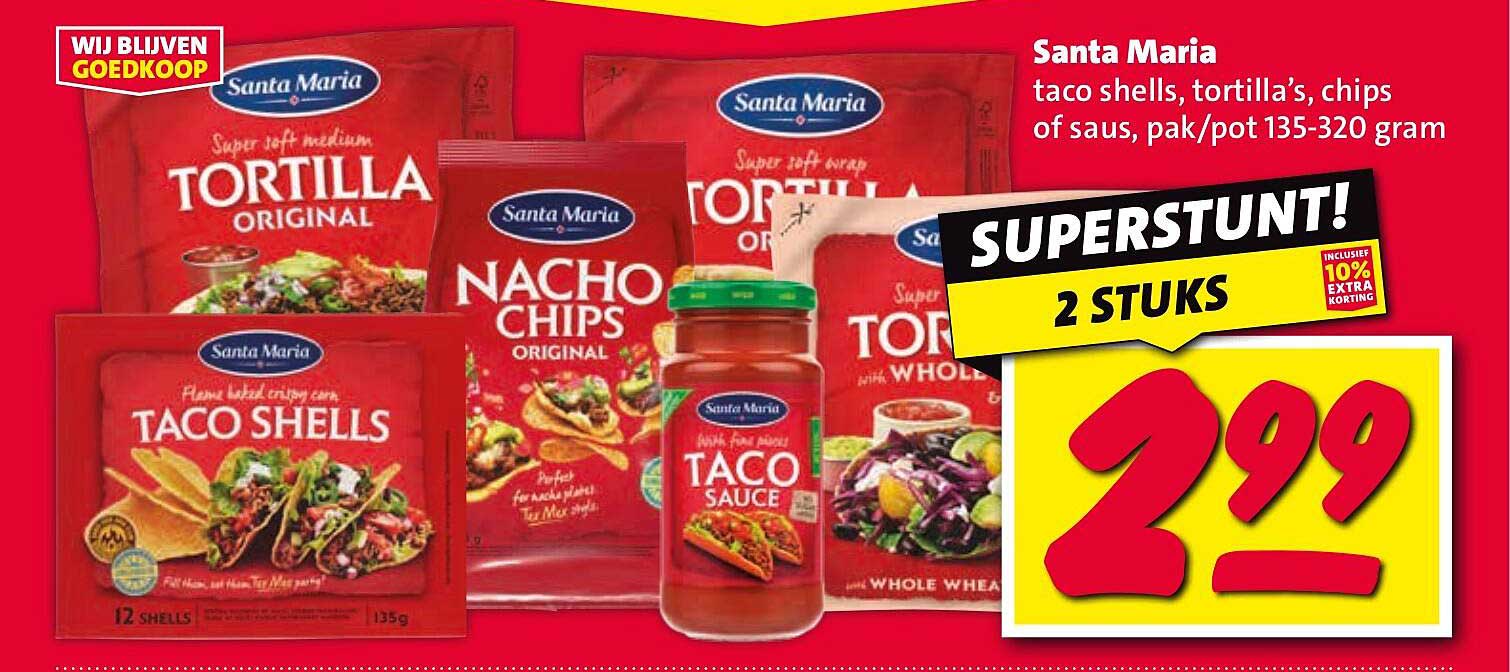 Santa Maria taco shells, tortilla's, chips of saus, pak/pot 135-320 gram