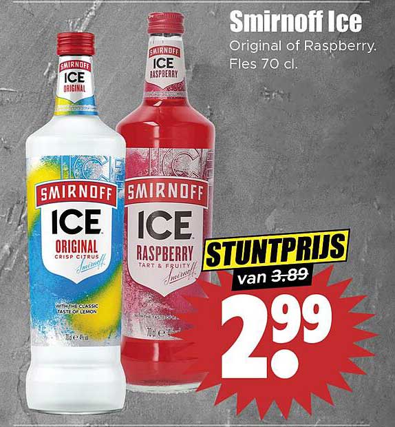 Smirnoff Ice Original of Raspberry. Fles 70 cl.
