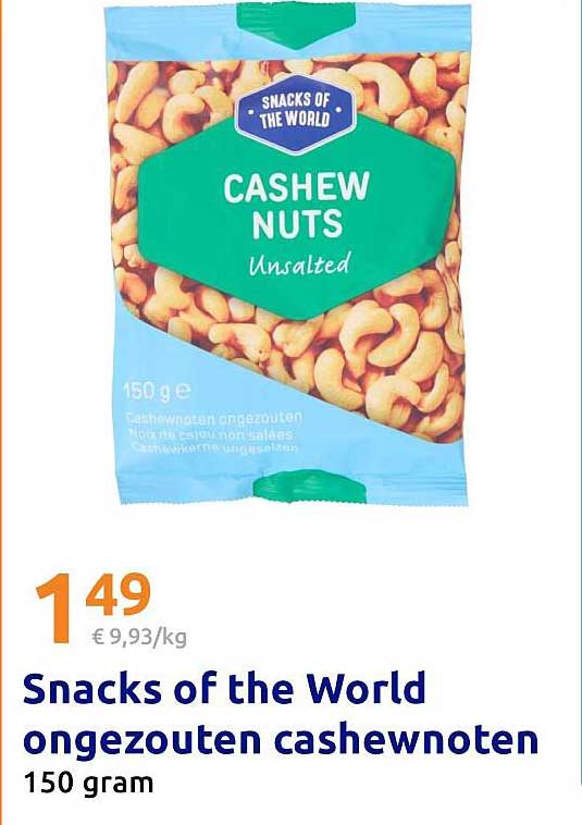 Snacks of the World ongezouten cashewnoten