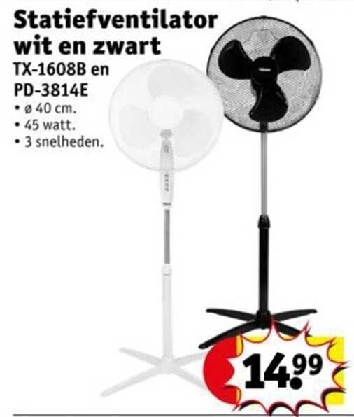 Statiefventilator wit en zwart TX-1608B en PD-3814E