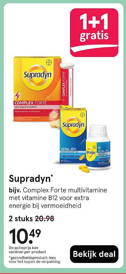 Supradyn bijv. Complex Forte multivitamine met vitamine B12 voor extra energie bij vermoeidheid