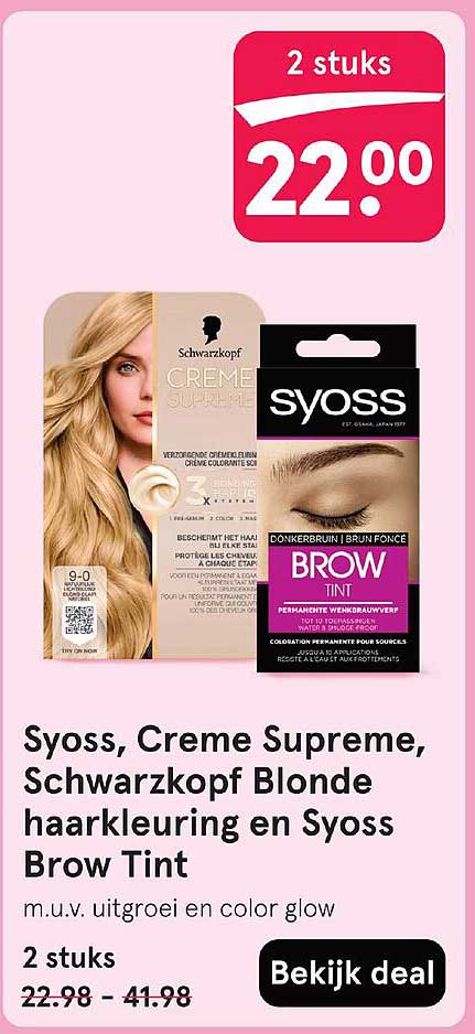 Syoss, Creme Supreme, Schwarzkopf Blonde haarkleur en Syoss Brow Tint