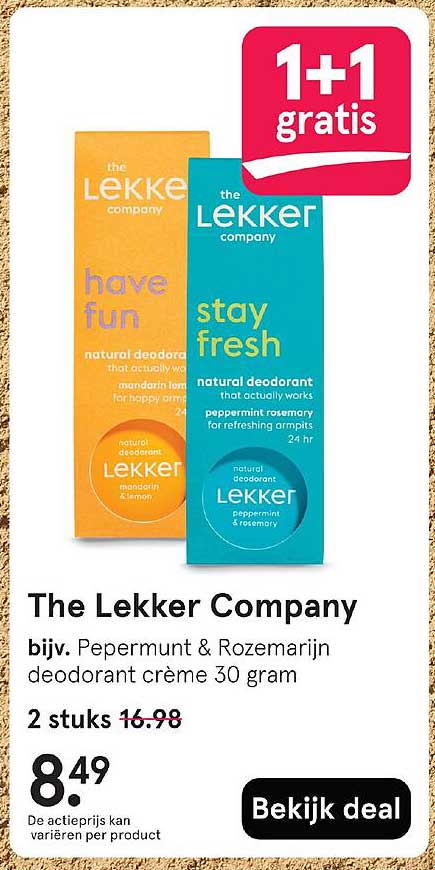 The Lekker Company bijv. Pepermunt & Rozemarijn deodorant crème 30 gram