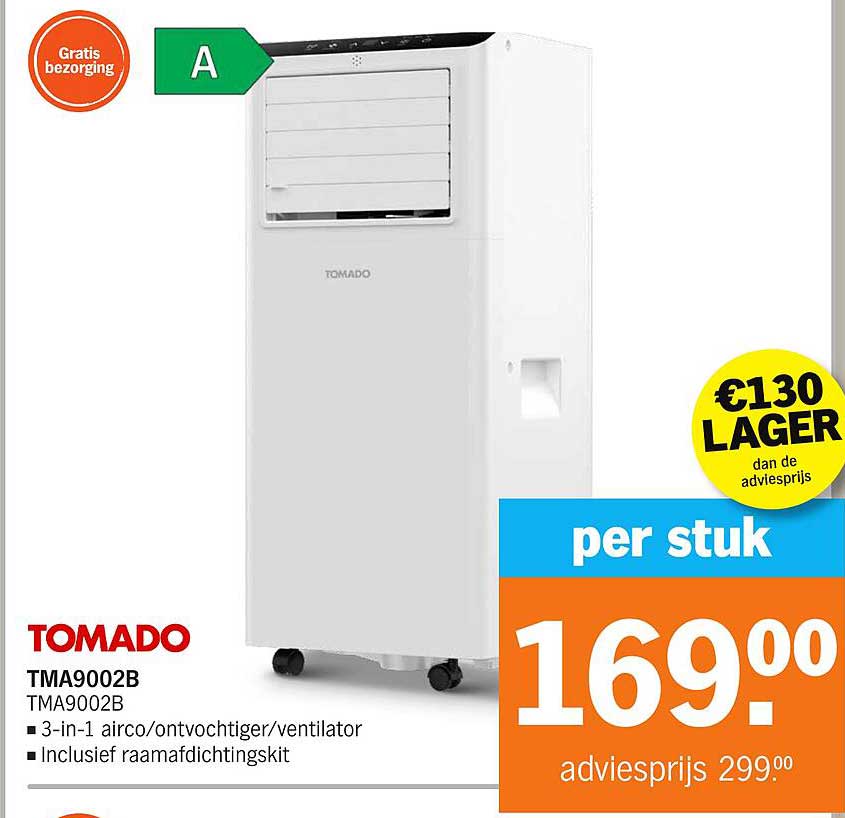 TOMADO TMA9002B - 3-in-1 airco/ontvochtiger/ventilator inclusief raamafdichtingskit