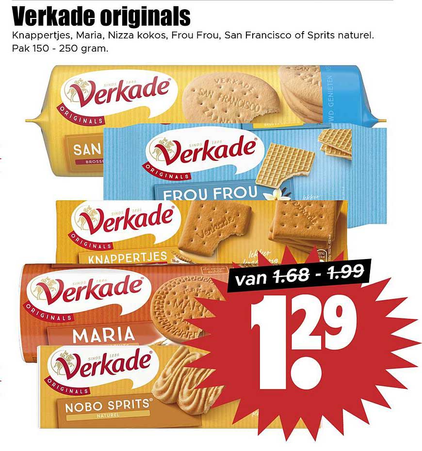 Verkade originals Knappertjes, Maria, Nizza kokos, Frou Frou, San Francisco of Sprits natuur.