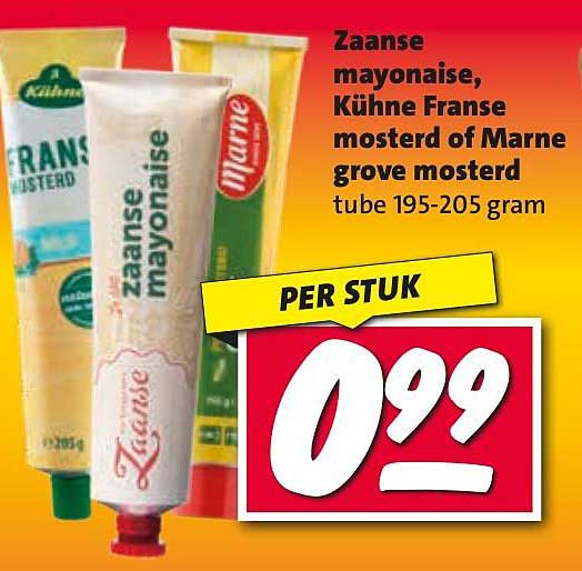 Zaanse mayonaise, Kühne Franse mosterd of Marne grove mosterd tube 195-205 gram