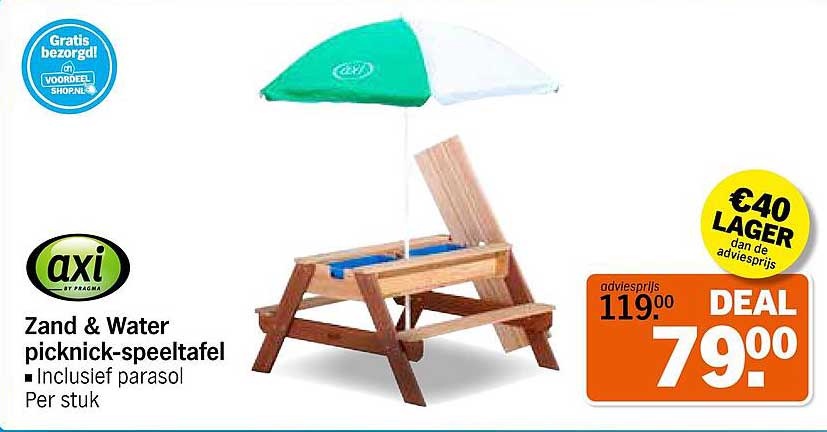 Zand & Water picknick-speeltafel inclusief parasol