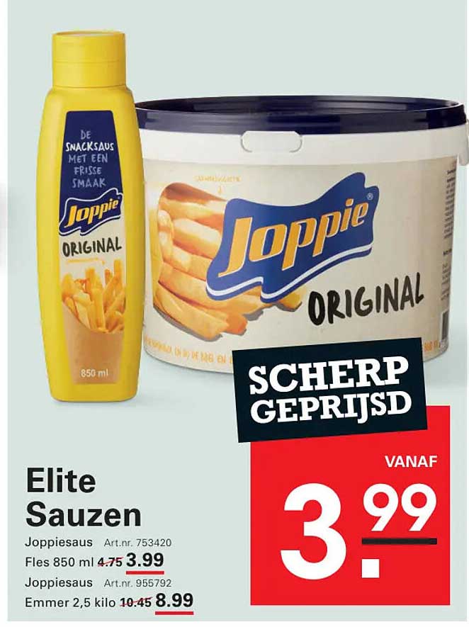 Joppiesaus Elite Sauzen - Fles 850 ml voor €3,99