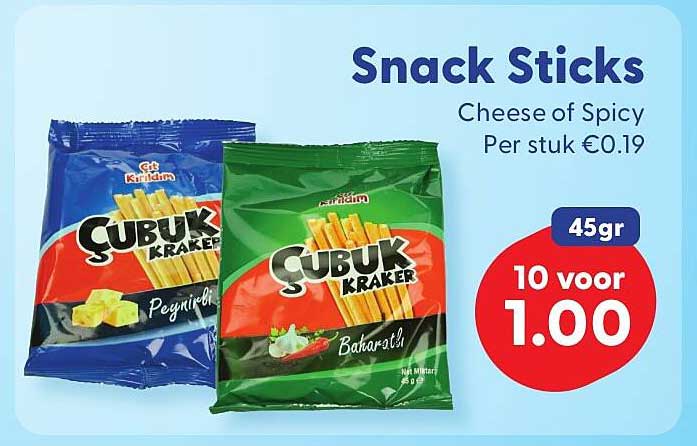 Snack Sticks Cheese of Spicy Per stuk €0.19