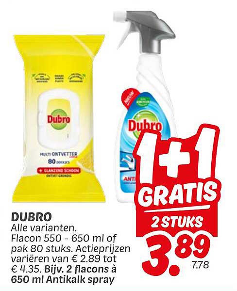 DUBRO Alle varianten. Flacon 550 - 650 ml of pak 80 stuks.