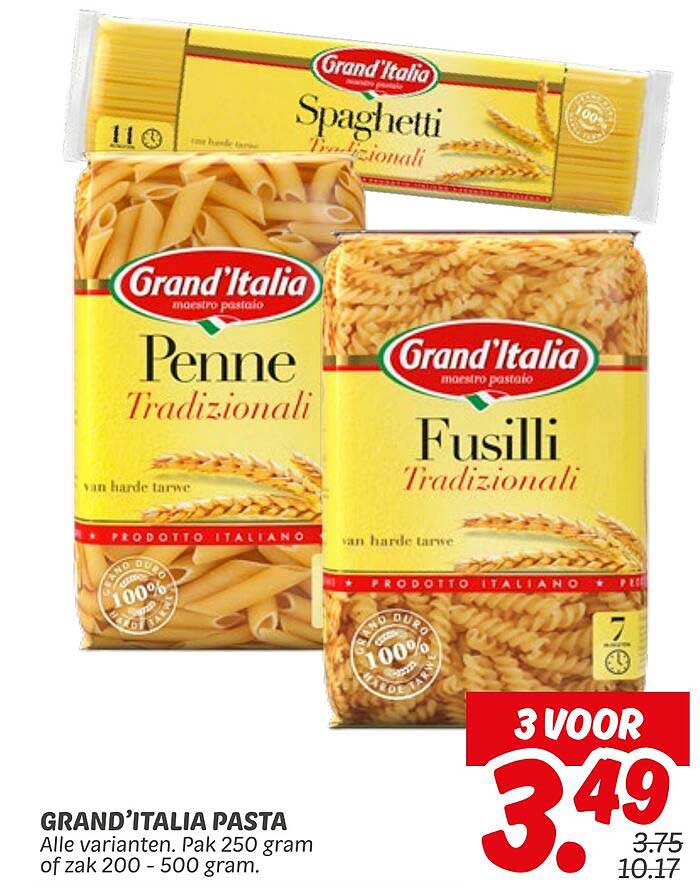 GRAND'ITALIA PASTA Alle varianten. Pak 250 gram of zak 200 - 500 gram.