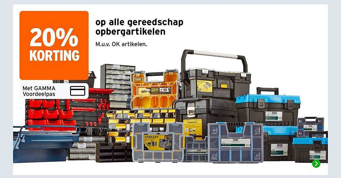 20% korting op alle gereedschap opbergartikelen