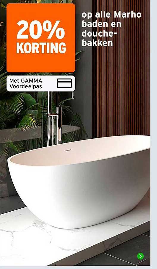 20% korting op alle Marho baden en douche-bakken
