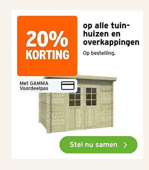 20% KORTING op alle tuinhuizen en overkappingen