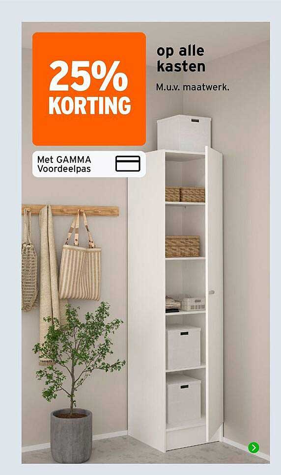 25% KORTING op alle kasten M.u.v. maatwerk. Met GAMMA Voordeelpas
