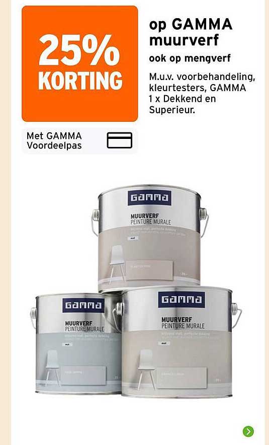 25% KORTING op GAMMA muurverf ook op mengverf